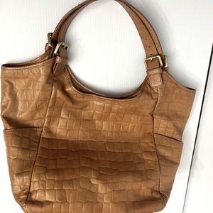 GARNET HILL Tan Brown Leather Tote Handbag Boho Shoulder Bag